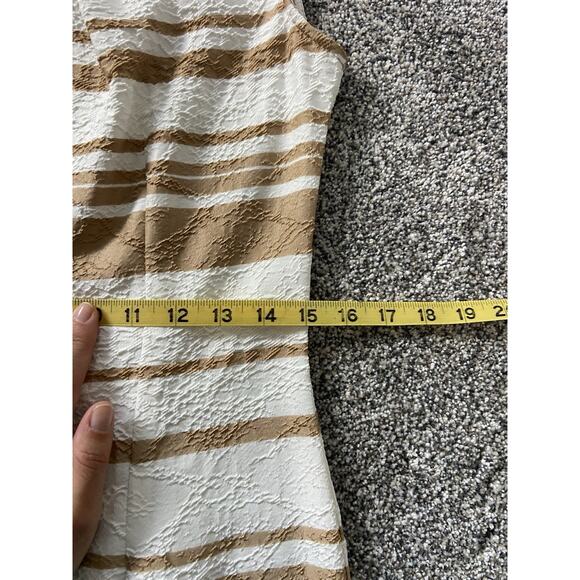 Lbisse Dress Size Medium Sleeveless Fitted Peeka Boo Cutouts White Beige Stripe - Picture 7 of 9